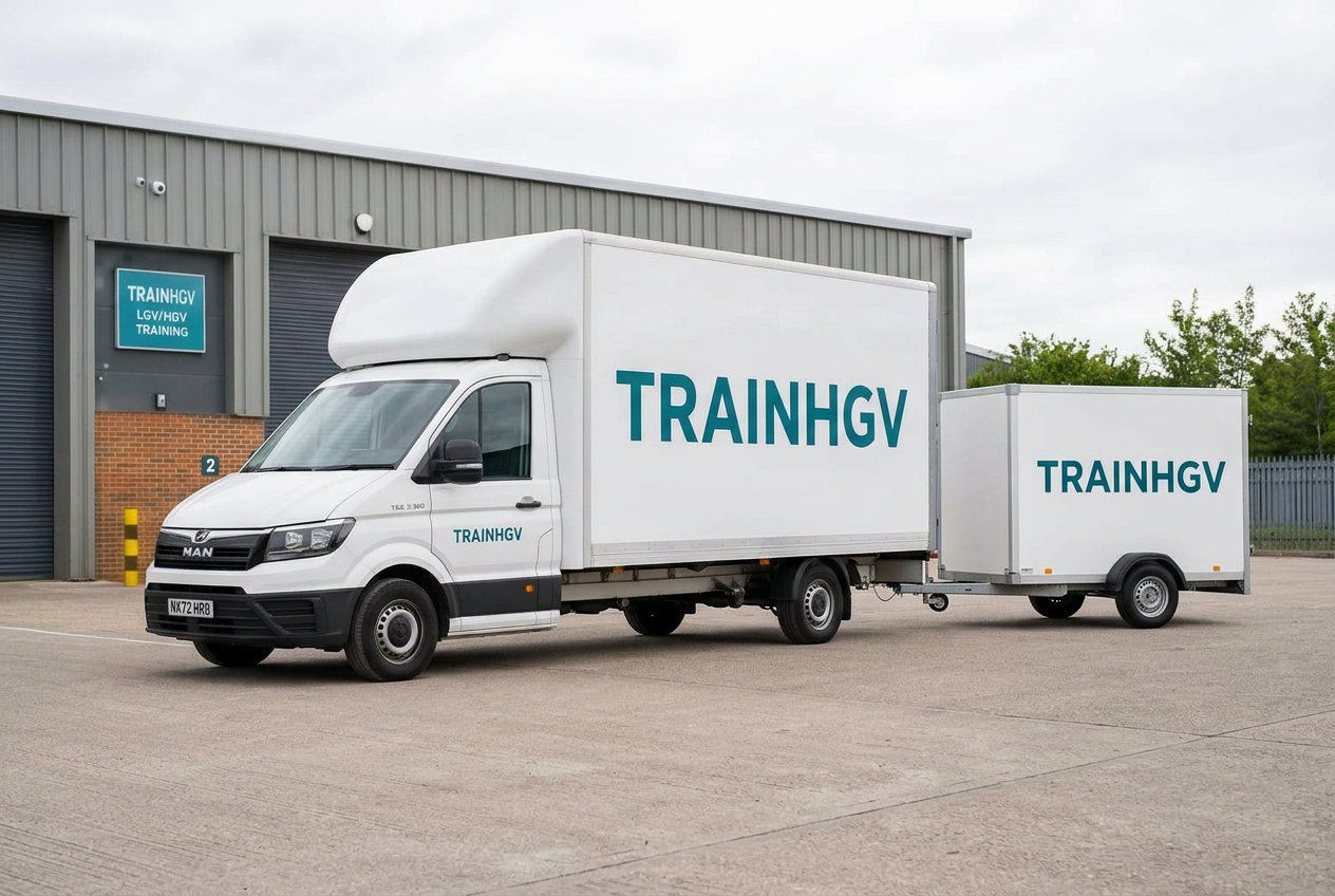 TrainHGV branded C1 Luton van with trailer for C1+E training